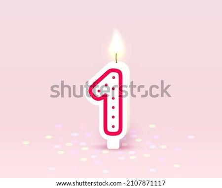 Happy Birthday years anniversary of the person birthday, Candle in the form of numbers one of the year. Vector illustration