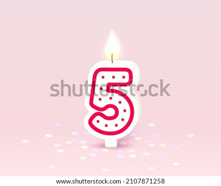 Happy Birthday years anniversary of the person birthday, Candle in the form of numbers five of the year. Vector illustration