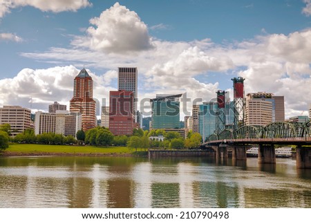 Downtown Portland cityscape on an overcast day