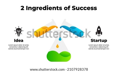 Blend infographic. 2 ingredients of successful experiment. Scientific research. Flask mix presentation slide template. Diagram chart with steps, options, processes.  Royalty-Free Stock Photo #2107928378