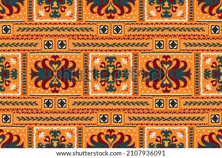 Ikat geometric folklore ornament. Tribal ethnic vector texture. Seamless striped pattern in Aztec style. Figure tribal embroidery. Indian, Scandinavian, Gypsy, Mexican, folk pattern.