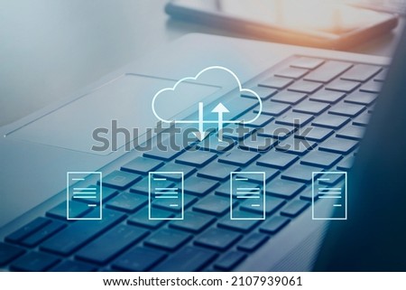 digital documents and data files sharing with cloud storage Royalty-Free Stock Photo #2107939061