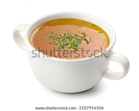 bowl of broth isolated on white background