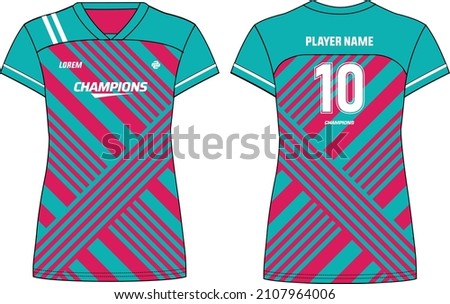 Women Sports Jersey t-shirt design flat sketch illustration with abstract Stripe pattern suitable for girls and Ladies for Volleyball jersey, Football, Soccer and netball, Sport uniform kit for sports