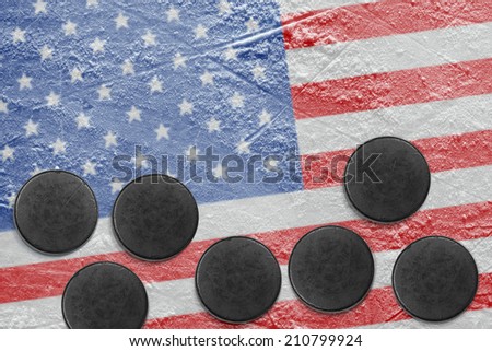 Washers and the image of the American flag on a hockey rink