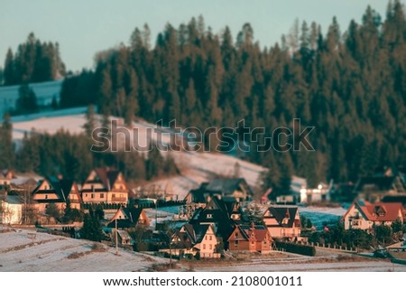 Aerial winter view of Bialka Tatrzanska ski village.