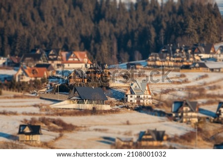 Aerial winter view of Bialka Tatrzanska ski village.