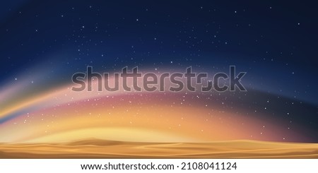 Starry sky,Ramadan Night on Desert Sand Dunes,Beautiful Universe Space Background of Galaxy with Milky Way landscape.Vector Banner Islamic sky for Ramadan Kareem,Eid Mubarak, Eid al adha.Eid al fitr Royalty-Free Stock Photo #2108041124