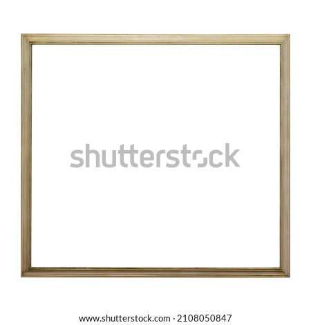 Empty golden picture frame isolated on white background