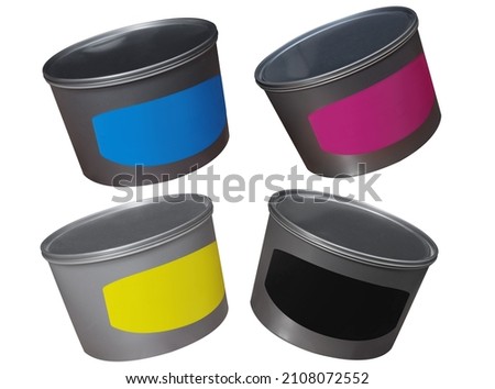 Four cans of paint isolated over white background