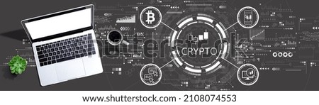 Crypto Trading theme with a laptop computer on a desk