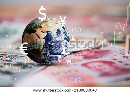 World on international banknotes with currency sign include dollar euro yen yuan pound sterling for money transfer and trade forex concept ,Element of this image from NASA and 3d render. Royalty-Free Stock Photo #2108080049