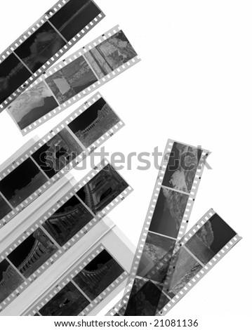 A 35mm contact sheets strip of black and white negative film with my photos