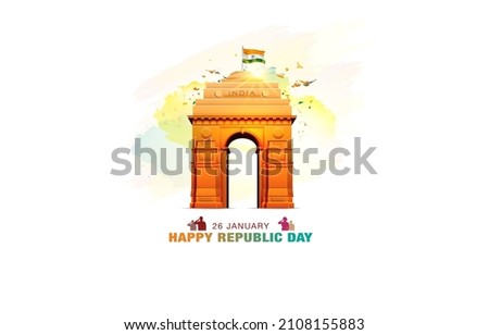 Tricolor flag with India gate. Republic day of India 26 January celebration background Royalty-Free Stock Photo #2108155883