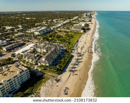 Aerial shot Vero Beach hotels and condominium buildings