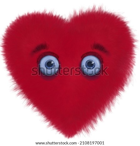 cute fluffy red heart with sad eyes, holiday illustration for valentine's day.