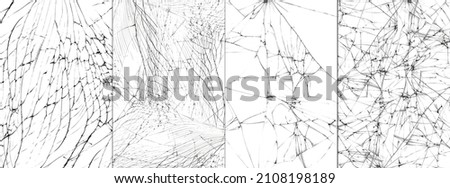 Set of photos with cracks. Texture of cracked smartphone protective glass. Broken phone protection glass.