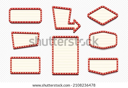 Retro lightbox vector template different shape with lightbulb isolated on transparent background for party poster, banner advertising, promotion and sale billboard, cinema, bar show or restaurant. 10  Royalty-Free Stock Photo #2108236478