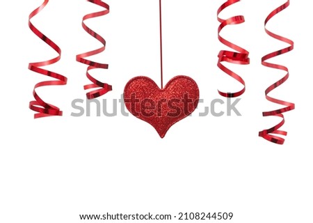 Red glitter heart and shiny spirals isolated on white. Decorations for valentine's day Royalty-Free Stock Photo #2108244509