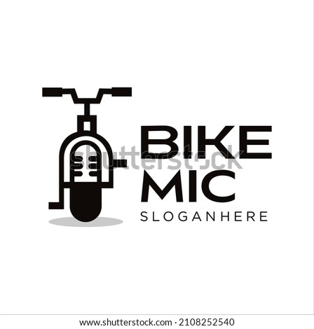 podcast Bike Logo Design Black silhouette. Bike Mic Logo Design Vector Stock Illustration. Bikers Podcast Logo Design Template.