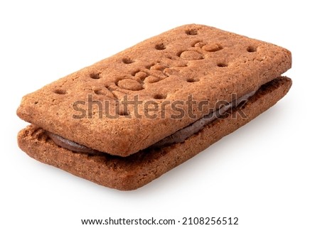 Bourbon chocolate cream biscuit isolated on white. Royalty-Free Stock Photo #2108256512