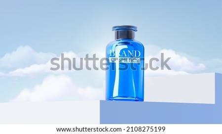 Beauty product on stage with dreamy sky background . display product ad and website template.