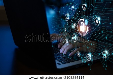Business concept, technology, internet security, internet Cybersecurity engineers are working on protecting networks from cyber attacks from hackers on the Internet. Secure access to online privacy an Royalty-Free Stock Photo #2108286116