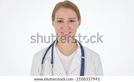 Female Doctor Talking on Online Video Call on White Background