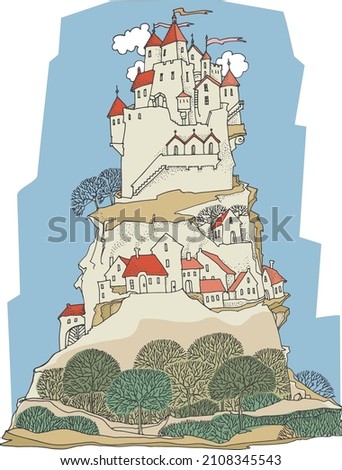 Cartoon castle, Royal castle, color illustration