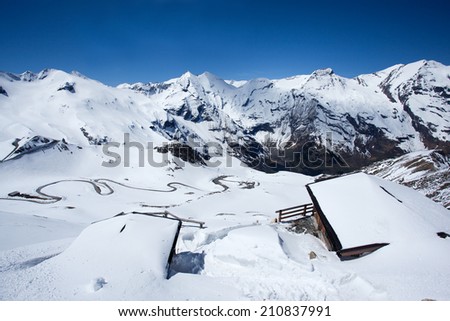 Snowy panorama along the Gross Glockner alpine road in Austria