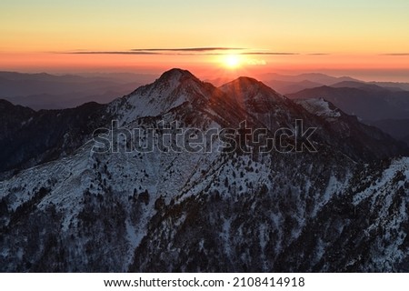 Mt. Ishizuchi, one of the 100 famous mountains in Japan and the highest peak in western Japan, in winter