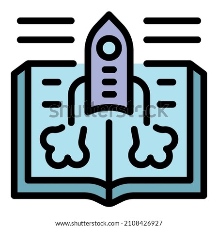 Foreign language rocket study icon. Outline foreign language rocket study vector icon thin line color flat isolated