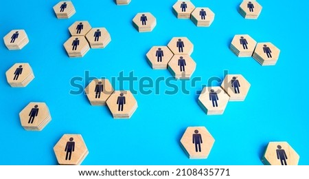 People on hexagons. Social statistics. Relationship between people. Demographics, human resources. Searching for candidates, hiring new employees for vacancies. Communication. Personnel management. Royalty-Free Stock Photo #2108435771