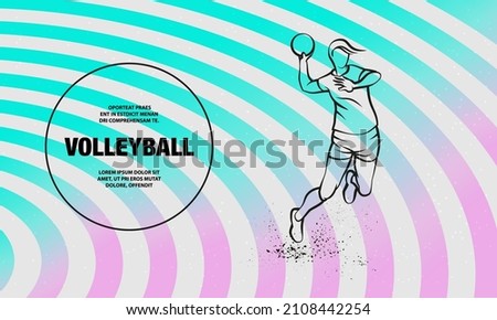 Professional volleyball player jumps and hits the ball. Vector outline of volleyball sport illustration.