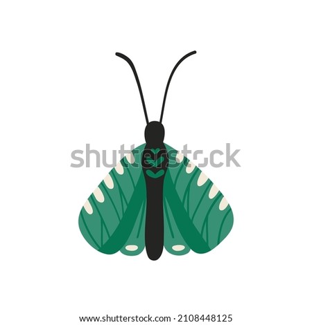 Elegant Butterfly with patterns on the wings and antennae. A simple flat vector illustration isolated on a white background. Cute insect