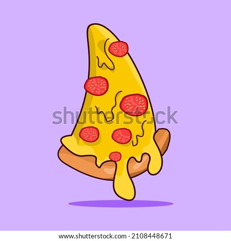 Flying slice of pizza cartoon vector illustration. fast food concept isolated vector.