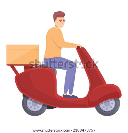 Scooter delivery man icon cartoon vector. Courier food. Service food