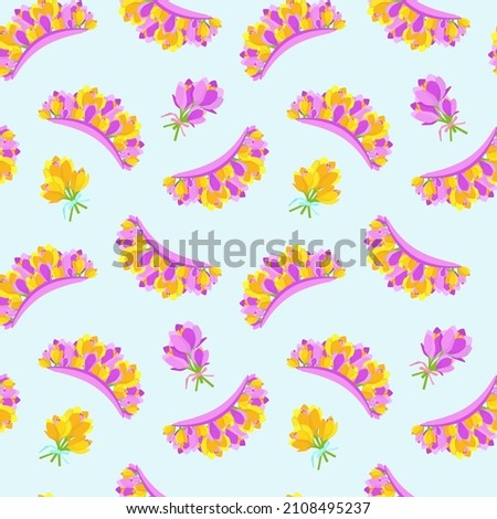 Seamless pattern - Flower crowns from crocuses. Tiaras of saffron. Vector illustration.
