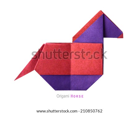 Origami paper art cartoon simbol horse on a white background
