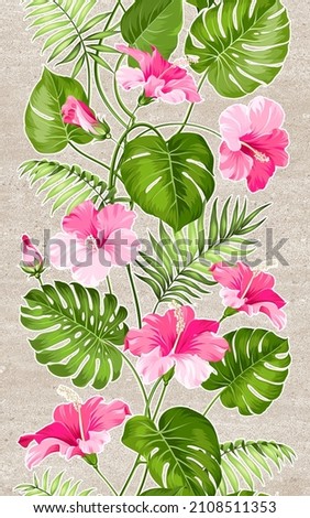 Seamless pattern of Tropical flowers. Blossom flowers. Nature background