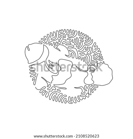 Continuous curve one line drawing of beautiful clownfish abstract art in circle. Single line editable stroke vector illustration of adorable fish for logo, wall decor and poster print decoration