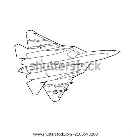 russian jet fighter line art vector design