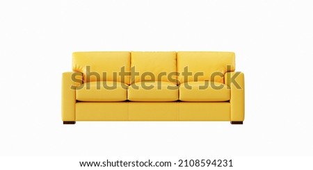 3 seat yellow color leather sofa on white background.front view. Royalty-Free Stock Photo #2108594231