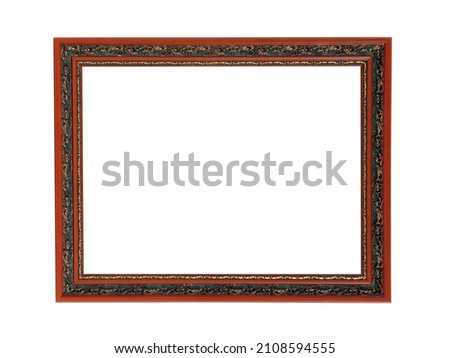 Empty brown wooden frame for paintings. Isolated on white background