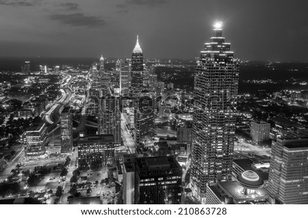 Skyline of downtown Atlanta, Georgia, USA, black, white