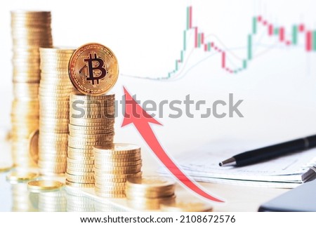visual concept showing the increase in value of the currency. Value increase photo made with bitcoins