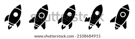 Rocket icons set. Space ship launch icon collection. Rocketship launch concept. Space rocket launch with fire. Rocket simple icon flat style - stock vector. Royalty-Free Stock Photo #2108684915