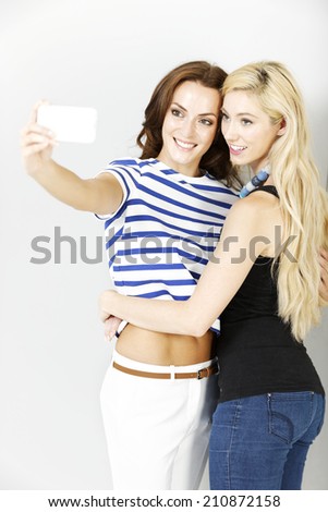 Two good friends having fun with a camera taking a selfie