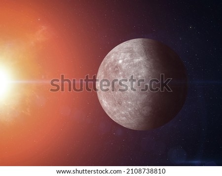 View of planet Mercury from space. Sun, space, nebula and planet Mercury. This image elements furnished by NASA.
