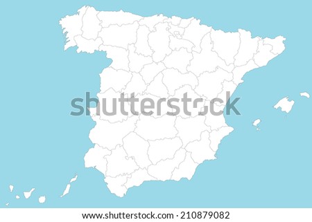 Large, administrative map of Spain with all privinces, regions and communes. Royalty-Free Stock Photo #210879082